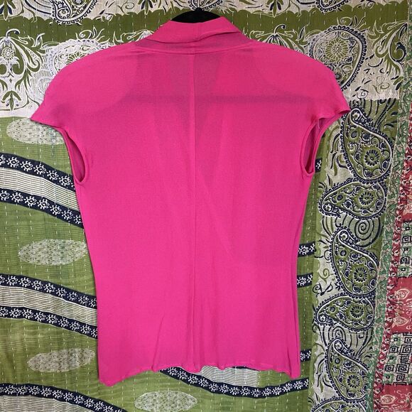 Vintage 80's Giorgio Armani Magenta Silk Semi-Sheer Wrap Front Blouse Size 10 - Picture 9 of 16